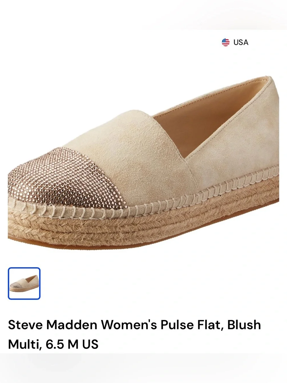 Steve Madden Beige Suede Espadrille Slip-On with Gold Embellished Toe 6.5